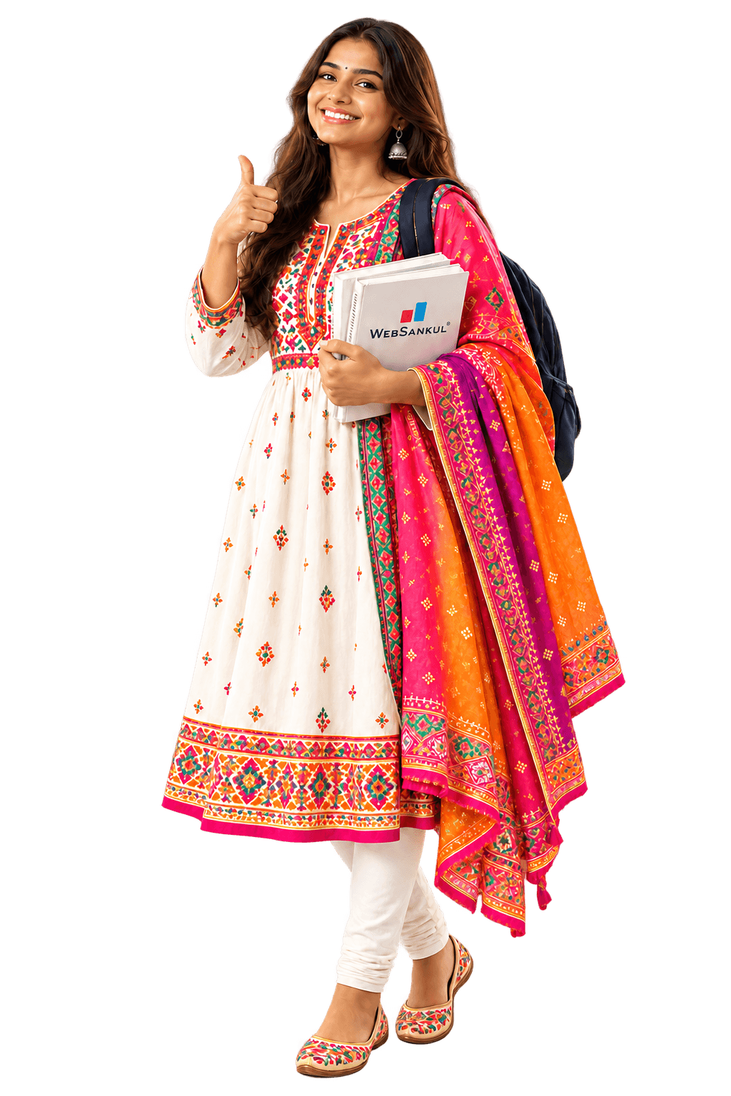 Smiling WebSankul student in festive attire holding study books